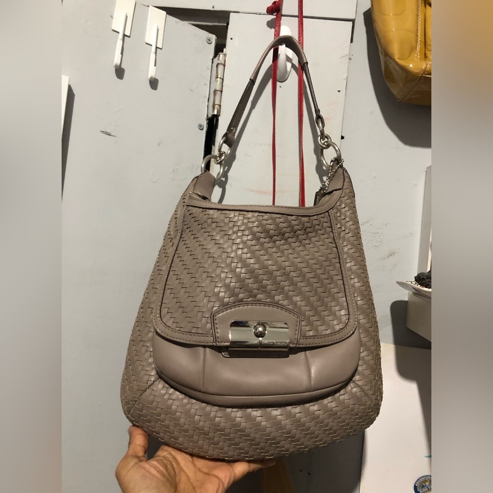 COACH Woven Taupe Shoulder Bag
